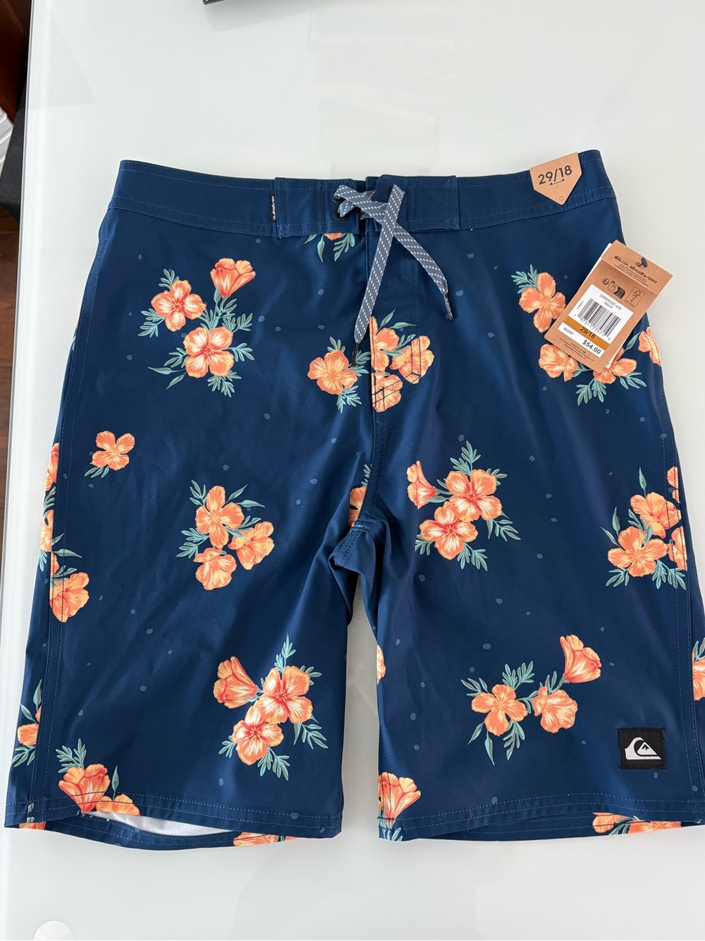 Quiksilver Men’s Navy Boardshorts with Orange Floral Print